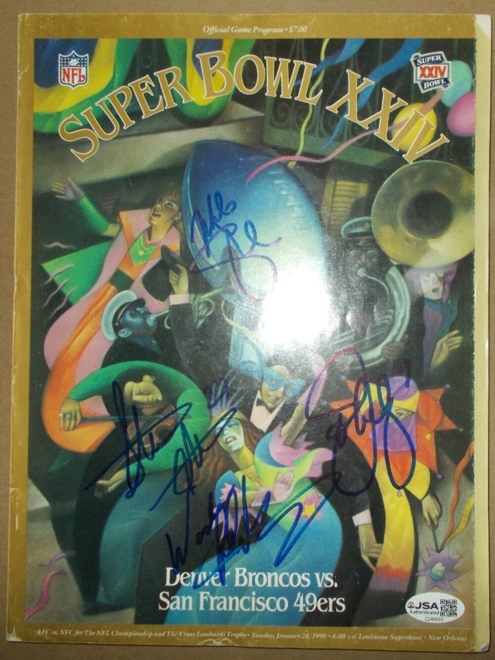 John Elway, Steve Atwater ++ SIGNED Super Bowl XXIV Broncos Program JSA Cert'd